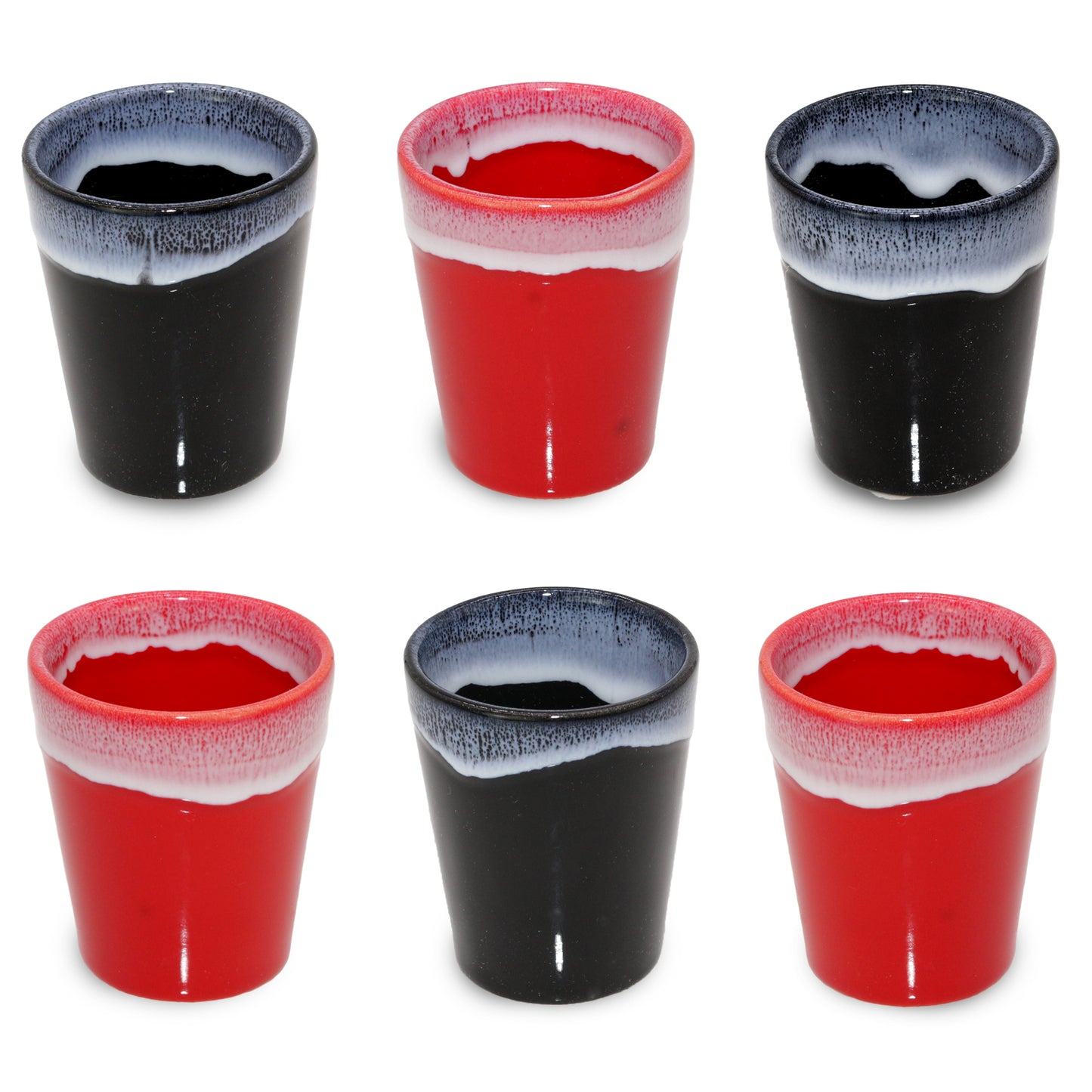 Espressotassen Set (6 x 50ml). Moderne magnetische Espressotassen inkl. Magnetbrett. Größe: 65mm Ø 55 mm, Farbe: Rot/Schwarz Schwarz/Rot