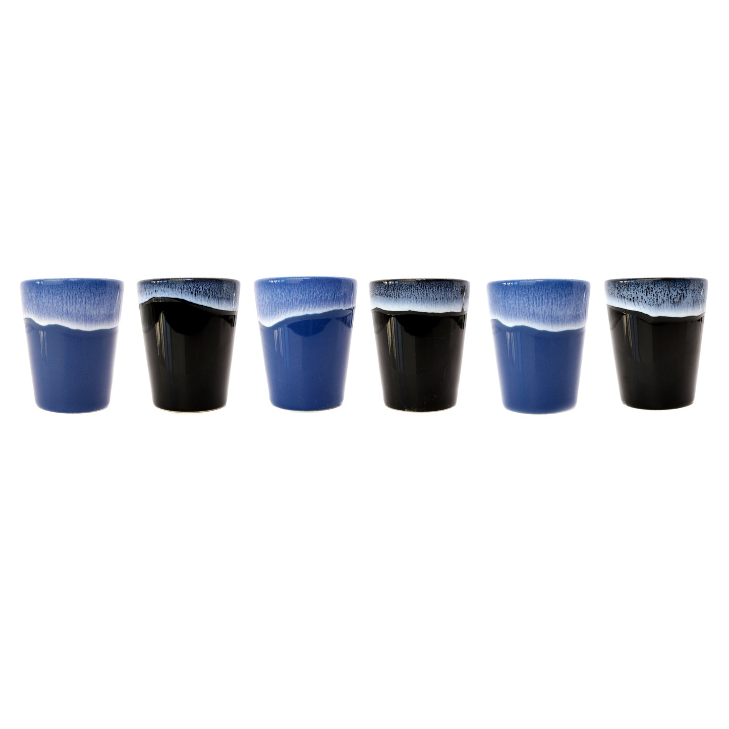 Espressotassen Set (6 x 50ml). Moderne magnetische Espressotassen inkl. Magnetbrett. Größe: 65mm Ø 55 mm, Farbe: Blau/Schwarz