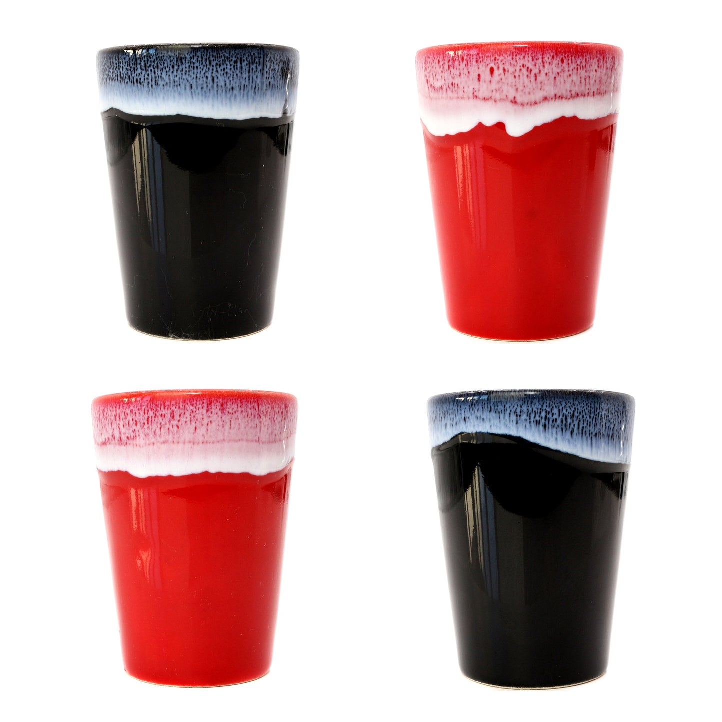 Espressotassen Set (4 x 100ml). Moderne magnetische Espressotassen inkl. Magnetbrett. Größe: 85mm Ø 65 mm, Farbe: Rot/Schwarz