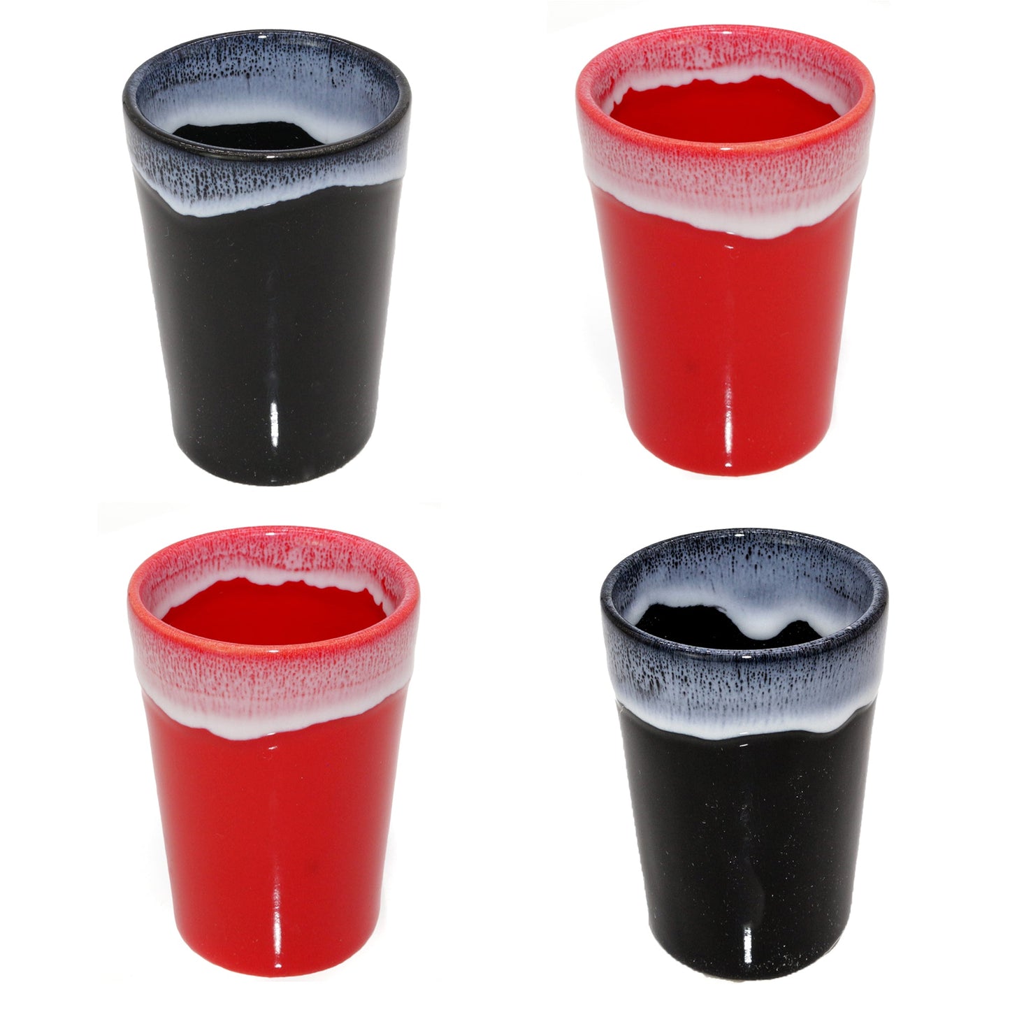 Espressotassen Set (4 x 100ml). Moderne magnetische Espressotassen inkl. Magnetbrett. Größe: 85mm Ø 65 mm, Farbe: Rot/Schwarz
