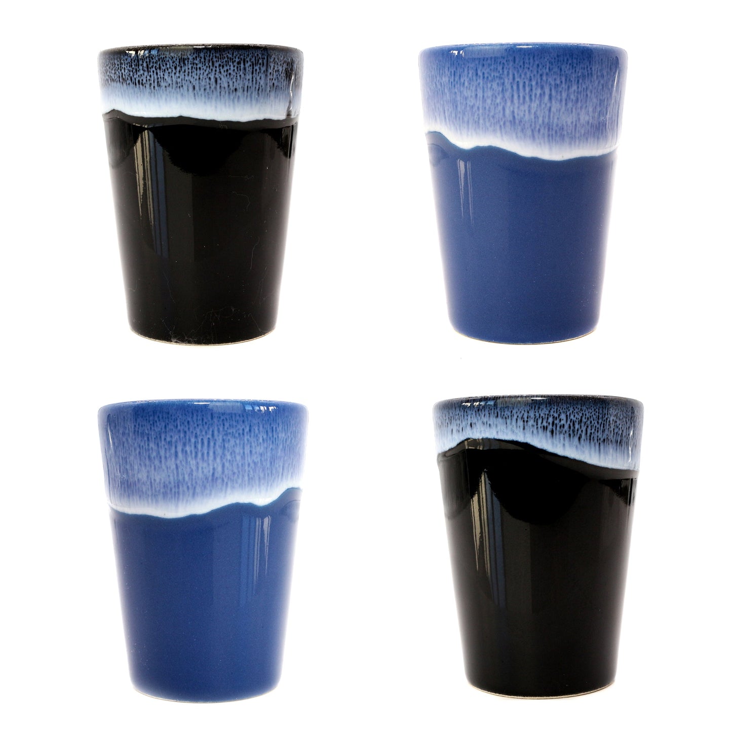 Espressotassen Set (4 x 100ml). Moderne magnetische Espressotassen inkl. Magnetbrett. Größe: 85mm Ø 65 mm, Farbe: Blau/Schwarz
