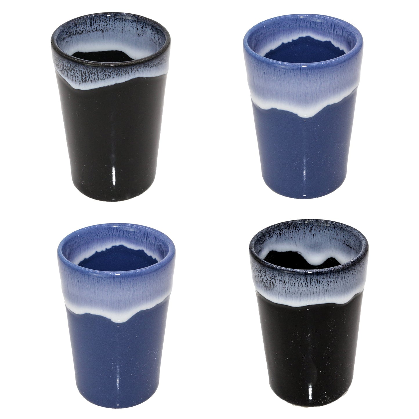 Espressotassen Set (4 x 100ml). Moderne magnetische Espressotassen inkl. Magnetbrett. Größe: 85mm Ø 65 mm, Farbe: Blau/Schwarz