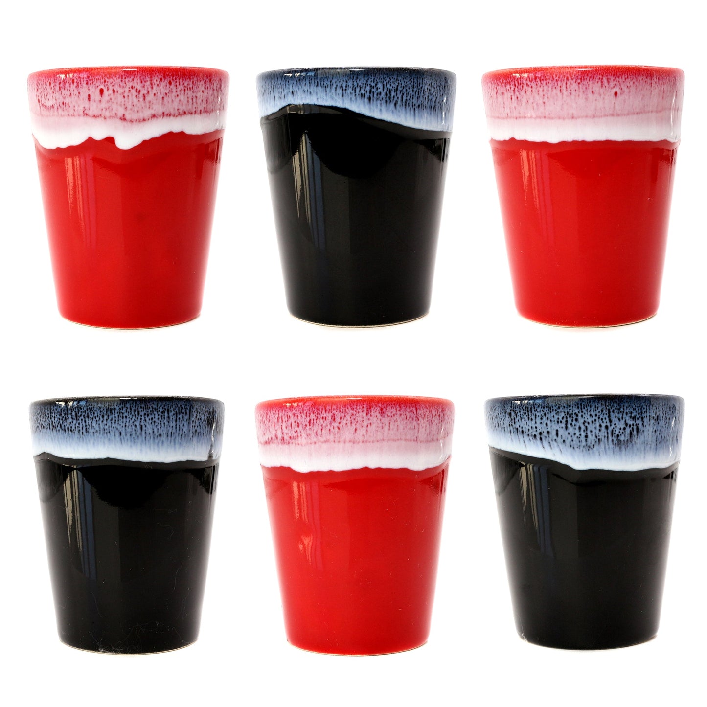 Espressotassen Set (4 x 100ml). Moderne Espressotassen. Größe: 65mm Ø 55 mm, Farbe: Rot/Schwarz Schwarz/Rot