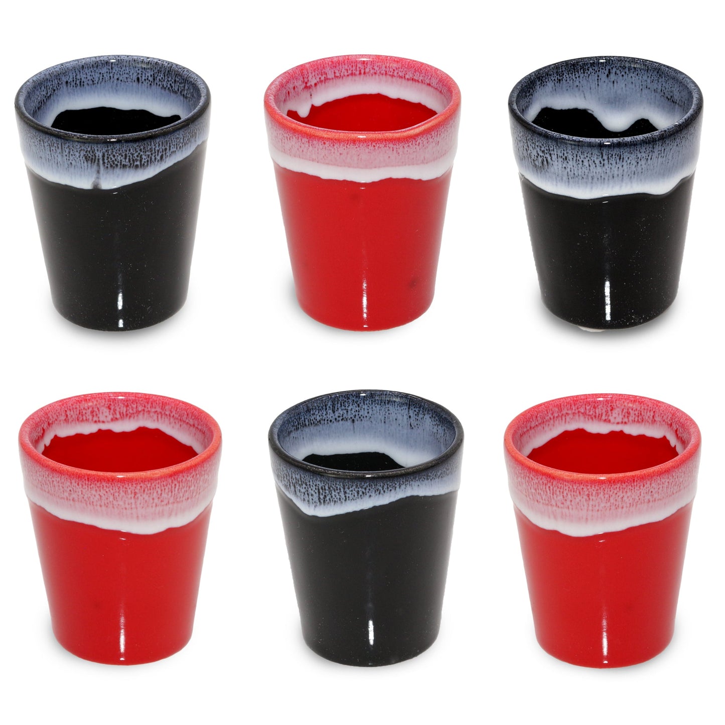 Espressotassen Set (4 x 100ml). Moderne Espressotassen. Größe: 65mm Ø 55 mm, Farbe: Rot/Schwarz Schwarz/Rot