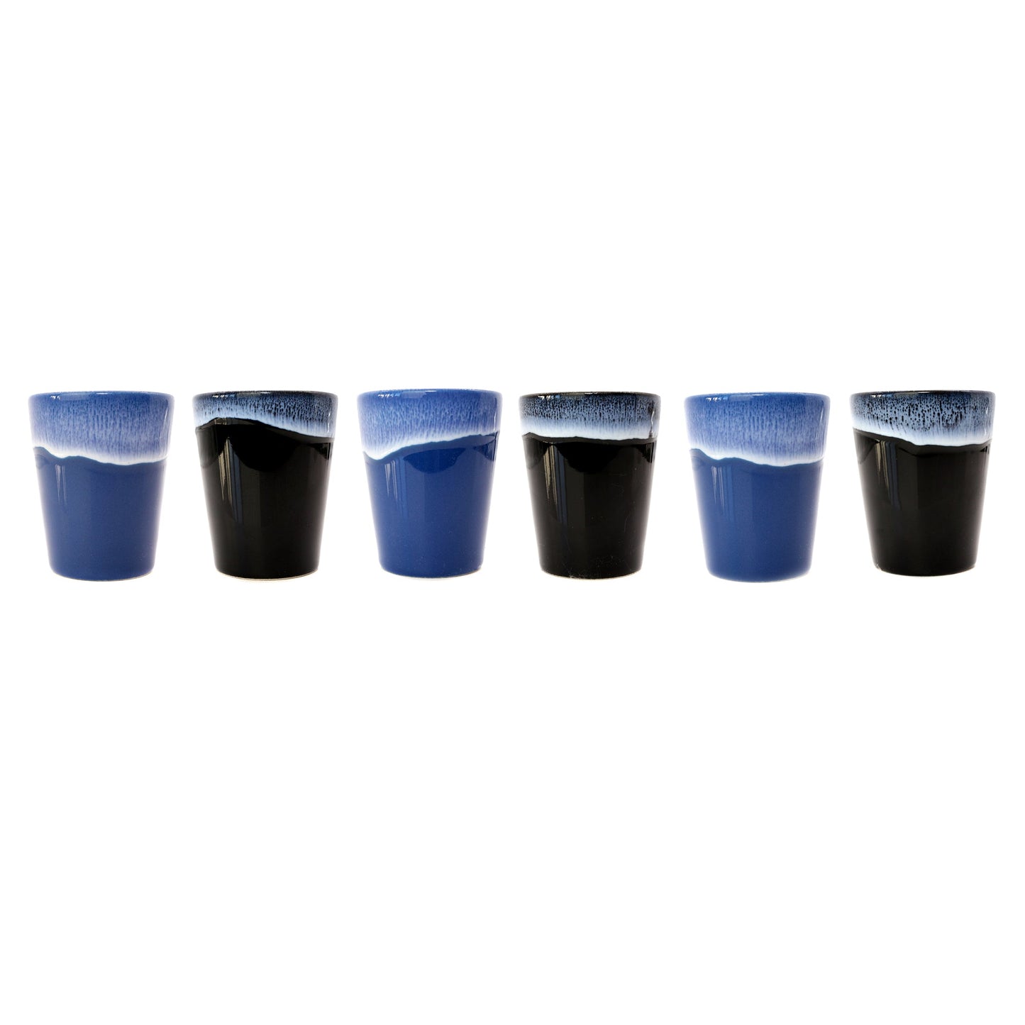 Espressotassen Set (4 x 100ml). Moderne Espressotassen. Größe: 65mm Ø 55 mm, Farbe: Blau/Schwarz