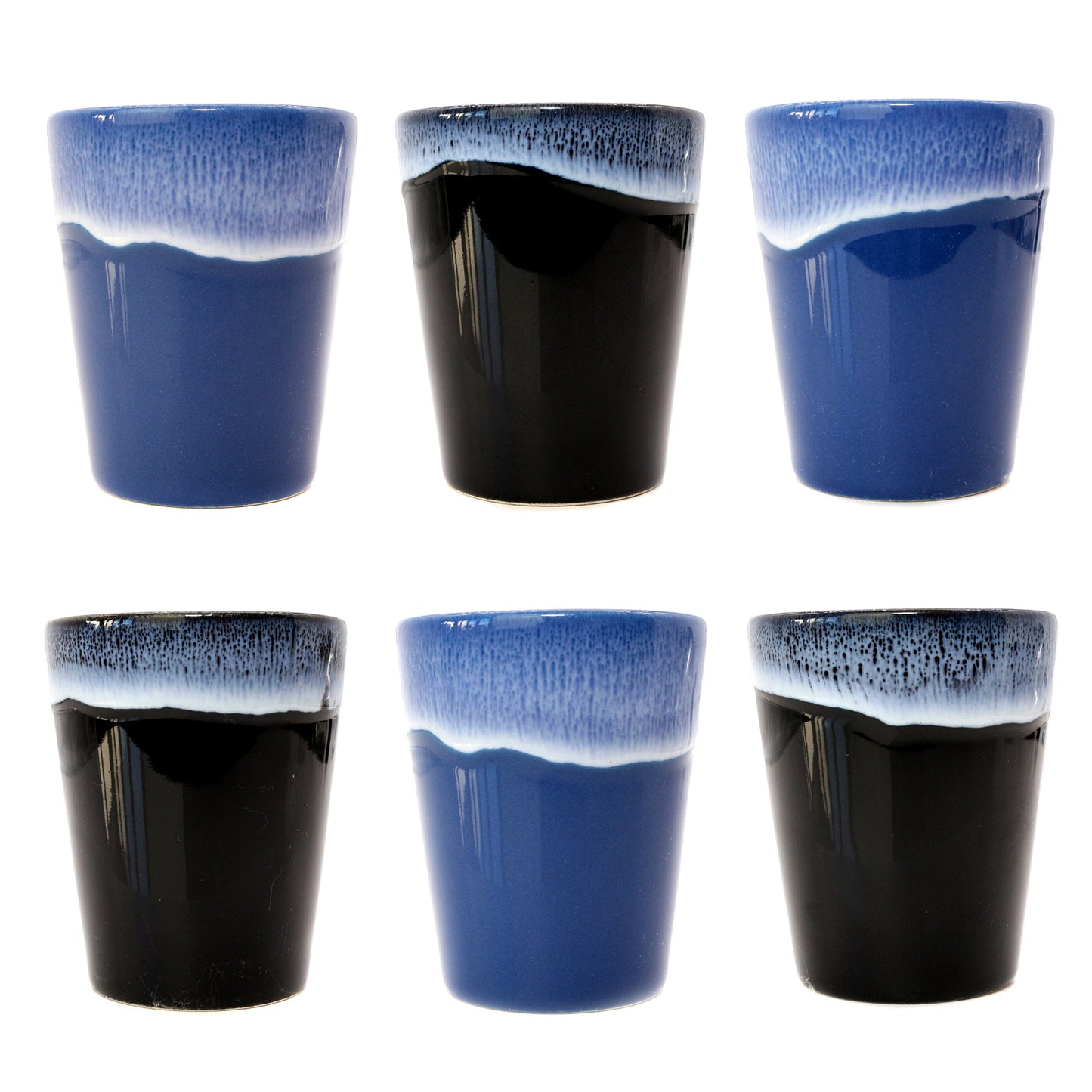 Espressotassen Set (4 x 100ml). Moderne Espressotassen. Größe: 65mm Ø 55 mm, Farbe: Blau/Schwarz