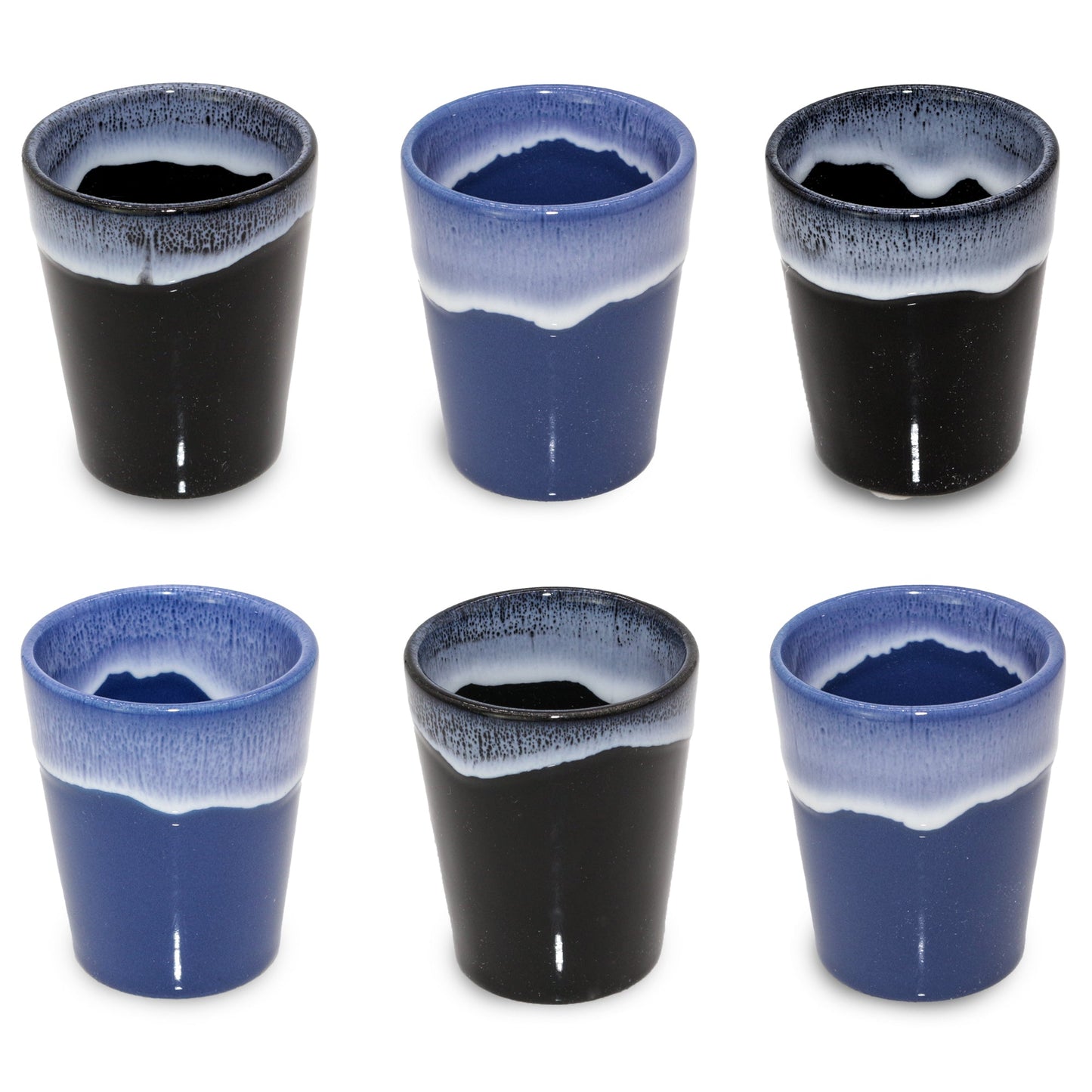 Espressotassen Set (4 x 100ml). Moderne Espressotassen. Größe: 65mm Ø 55 mm, Farbe: Blau/Schwarz