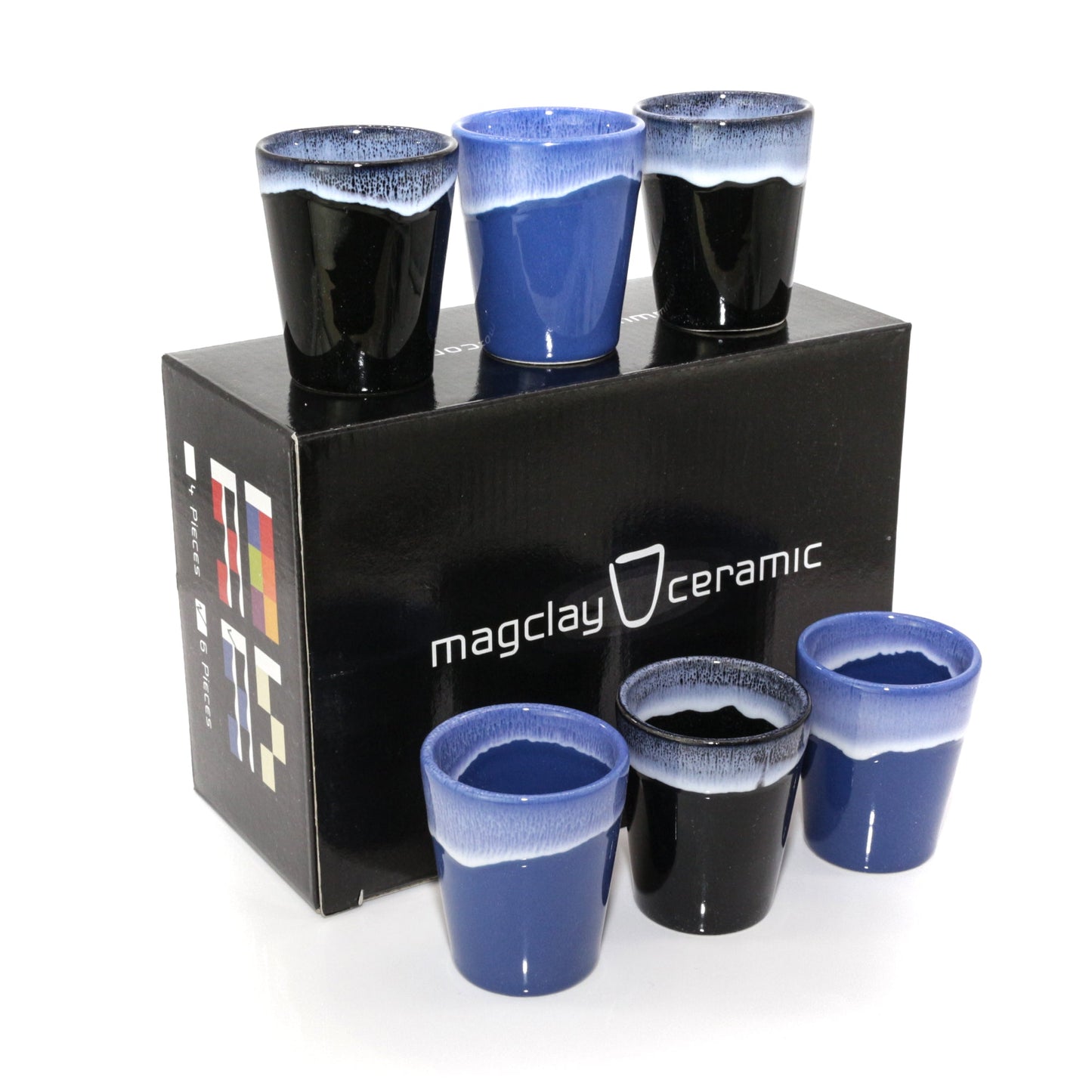 Espressotassen Set (4 x 100ml). Moderne Espressotassen. Größe: 65mm Ø 55 mm, Farbe: Blau/Schwarz