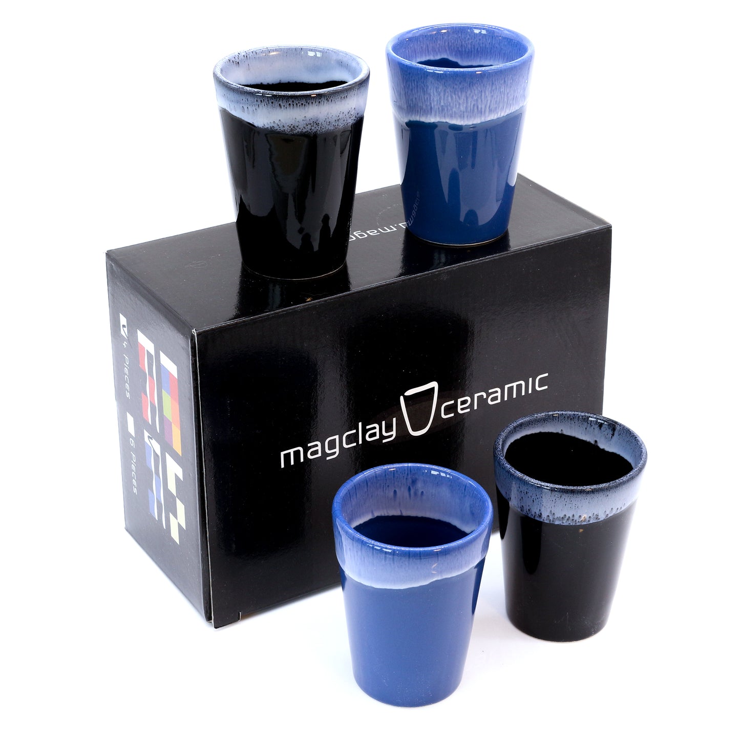 Espressotassen Set (6 x 50ml). Moderne Espressotassen. Größe: 65mm Ø 55 mm. Farbe: Blau/Schwarz